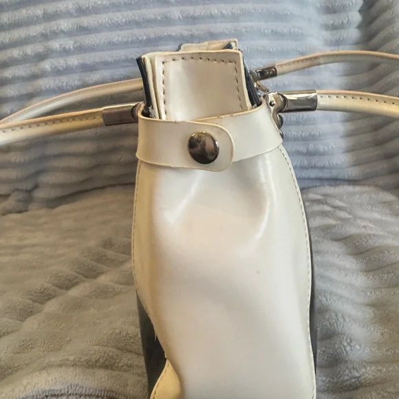 Y2K Beijo Black and Cream Patent Shoulder Tote with Gold Charm - Picture 9 of 12